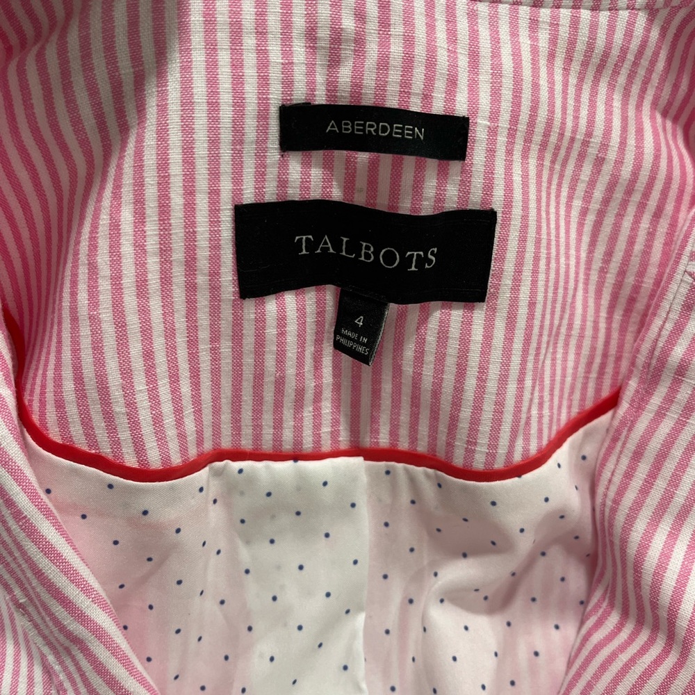 Talbots Aberdeen Linen Pink Striped Blazer Sz 4 - Picture 9 of 16